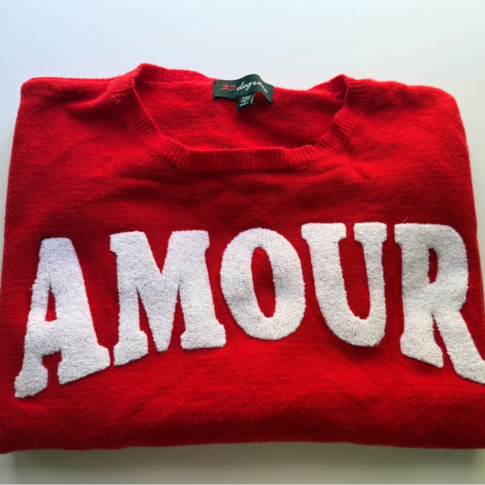 32 Degrees Red Crewneck Sweater with White Lettering